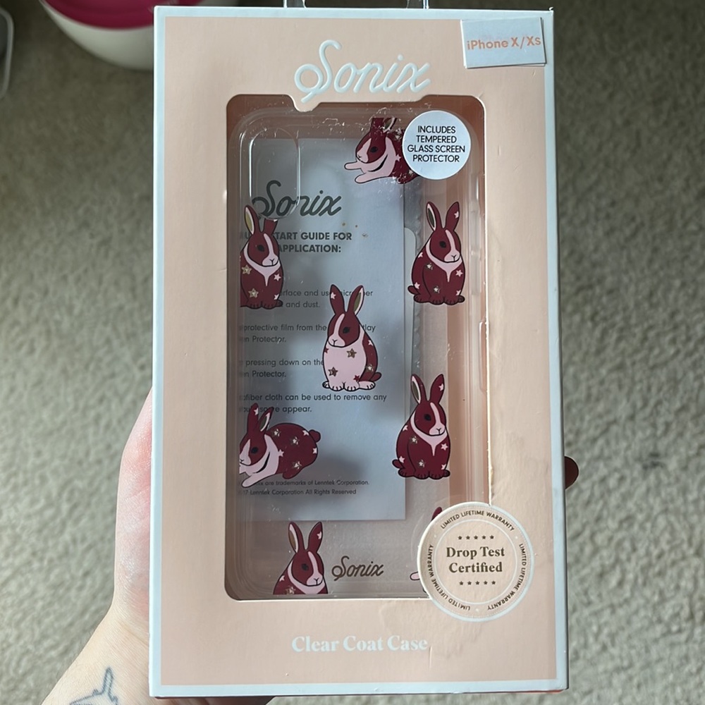 Iphone X/Xs protective clear coat case with bunnies & stars